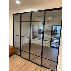 黑鋁框玻璃推拉門  同步緩衝拉門 幽靈門 防晃拉門 奶茶色 , 昕采玻璃有限公司