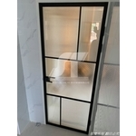 鋁框推門 水平把手開門 黑鋁框玻璃滑動門...