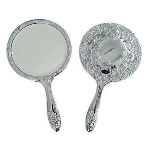 銀色雕花圓形手拿鏡 , 永順毛刷企業有限公司