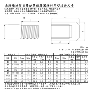 鋼筋續接器直牙規格 , 光隆摩擦焊股份有限公司
