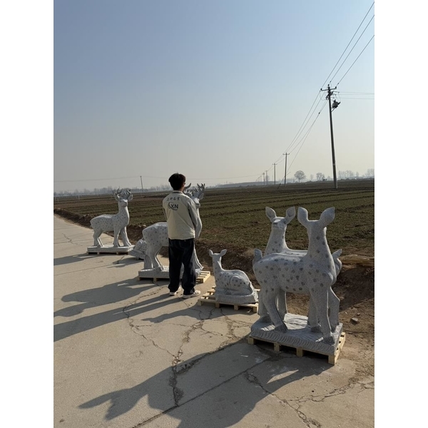 石雕白花崗石梅花鹿-立軒貿易有限公司/立軒石雕